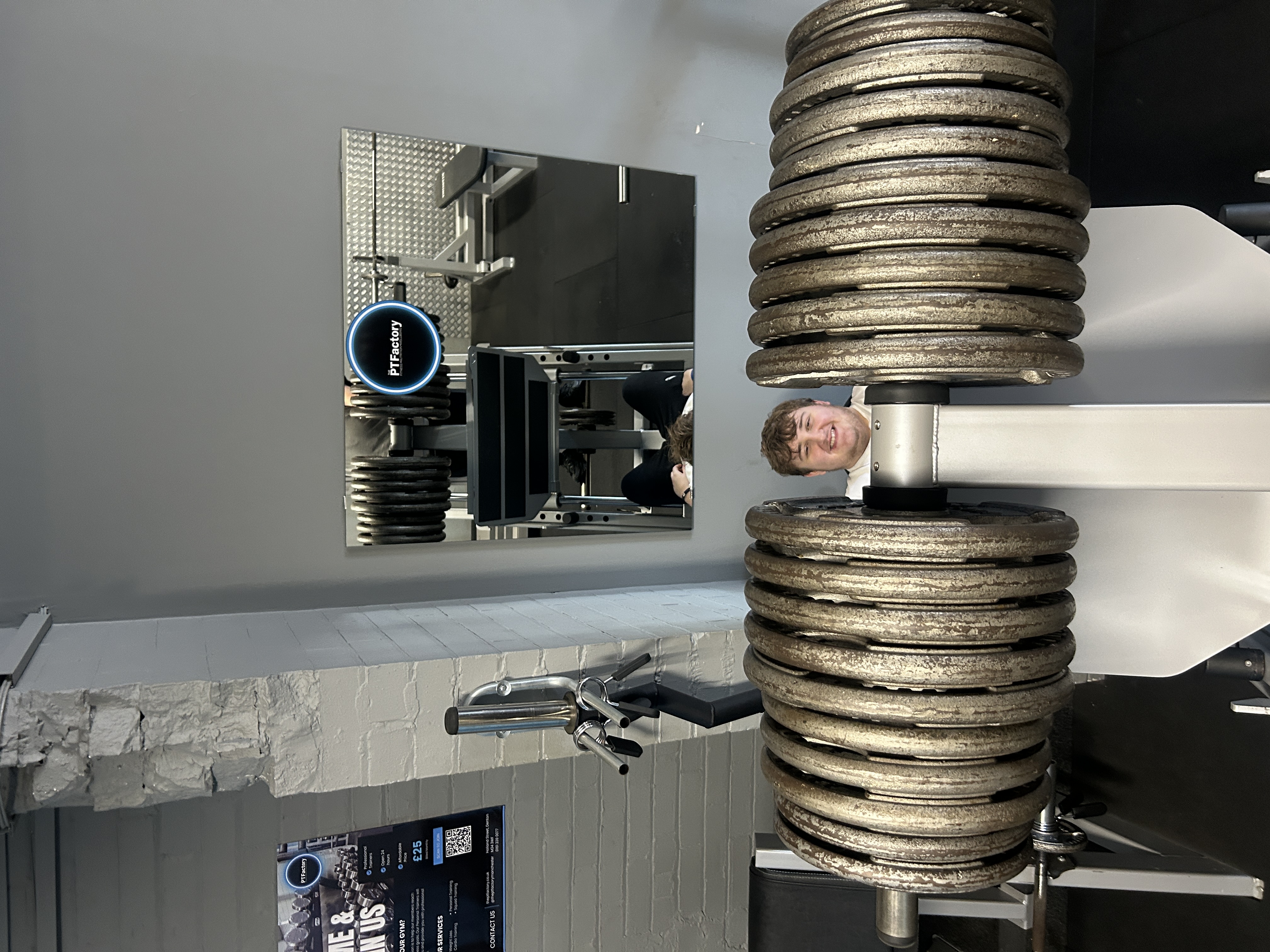 Will on the leg press at PT Factory, Denton Manchester